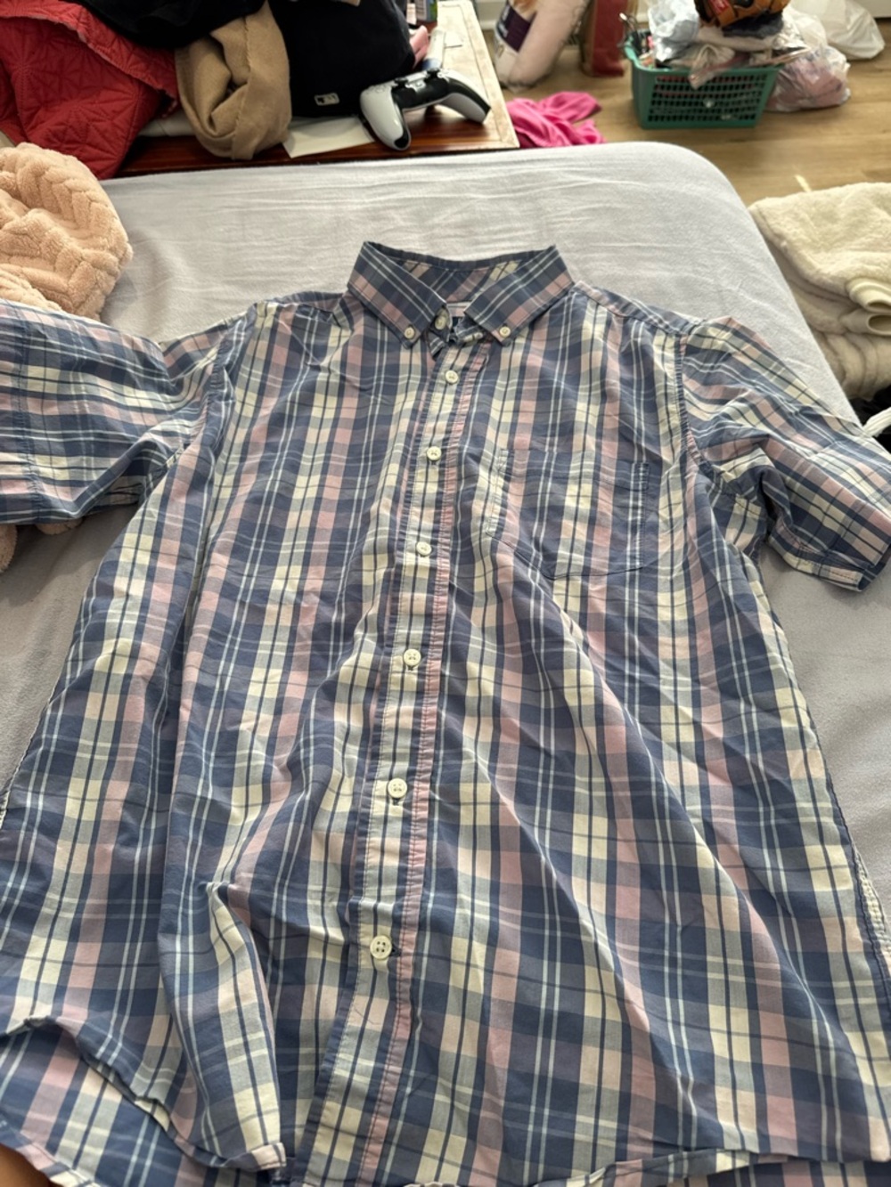 George Men’s Plaid Button-Down Shirt in Blue, Pink, and White
